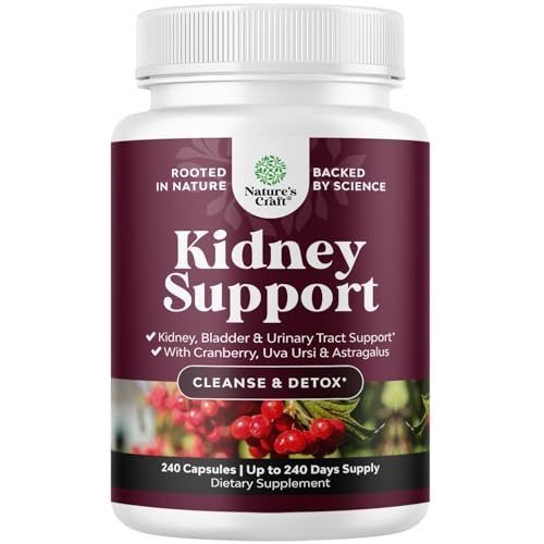 Advanced Kidney Support Supplement - Kidney Cleanse Detox & Repair Cranberry Extract Capsules with Uva Ursi, Stinging Nettle & Astragalus for Kidney Health - Urinary Tract Health - 240 Count
