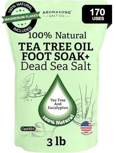 Aromasong Tea Tree Foot Soak with Magnesium Flakes and Dead Sea Salts - Pedicure Foot Soak with Tea Tree Oil for Foot Care, Refreshing Soak for Soft Smooth Feet, Packaging May Vary