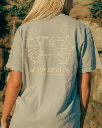 Image of Vintage Oversized Flower Graphic Tees Cute Surfboard Palm Baggy T-Shirts Summer Preppy Beach Tops Teen Girls Clothes