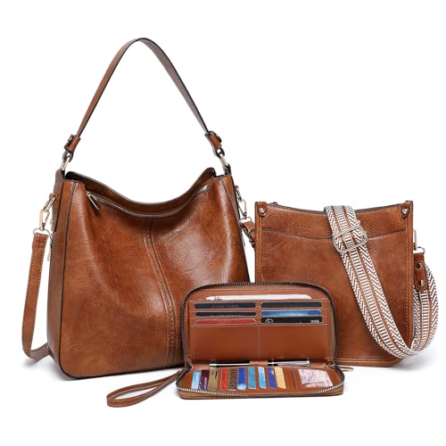 Purses for Women 3PCS, Crossbody Bags Set Large Leather Purse Shoulder Handbags with Wallet Adjustable Straps for Ladies Tote