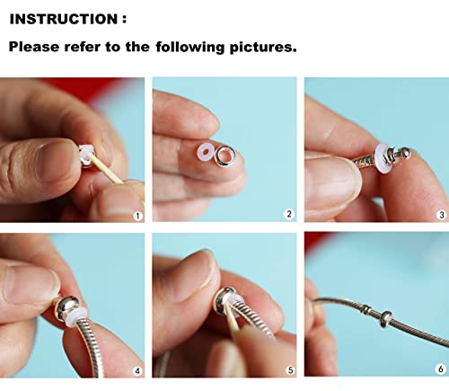 2Pcs Round Rubber Spacer Charms 925 Sterling Silver Stopper Bead Charms for Pandora 3mm Snake Chain Bracelet2