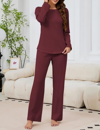 Image of KCW Womens Pajamas Sets 100% Cotton 2 Piece Lounge Set Long Sleeve Tops and Pants Soft Pjs Sleepwear with Pockets