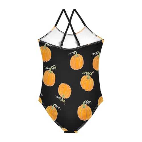 Orange Pumpkins Yellow Black Child Girl Swimsuit, Beach Apparel 3-10 Y with Adjustable Shoulder Strap, 3-10 Y2