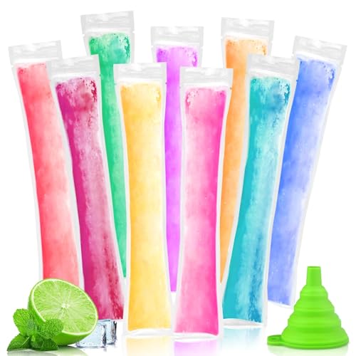 200 Stück Wassereis Tüten BPA-frei Popsicle Formen Beutel mit Trichter DIY Eis am Stiel für Joghurt Saft Smoothies & Eisbonbons Einweg Eis Pop Beutel