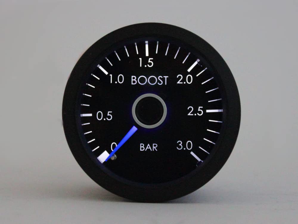 Ladedruckanzeige 3 Bar Blaue Nadel Schwarzer Ring und schwarzes Ziffernblatt Super White LED im neuen Sport Style Boost Durchmesser: ca. 52mm 1013094