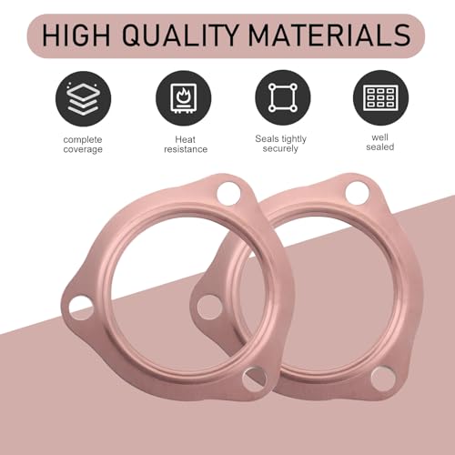 Image of ijuicy 2 PCS Car Exhaust Gaskets, 2.5 inch Copper Exhaust Manifold Gasket, 3-Bolt Standard Exhaust Pipe Gasket, Ultra Seal Exhaust Flange Gasket, Compatible with Chevrolet SBC BBC 302 305 454 (Gold)