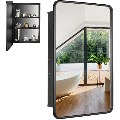 RichYa Badezimmer Medizinschrank mit Spiegel Cover