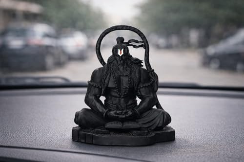 Image of Yadava Lord Hanuman Sitting Idol | Big Black Bajrangbali Murti for Home Temple, Office & Car Dashboard | Spiritual Statue for Strength, Devotion & Positive Energy (Big-Black)