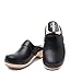Sandgrens Handmade Swedish Wood Clogs for Women, Low Heel Mule US 10 | Tokyo Black Veg Tan LT, EU 41
