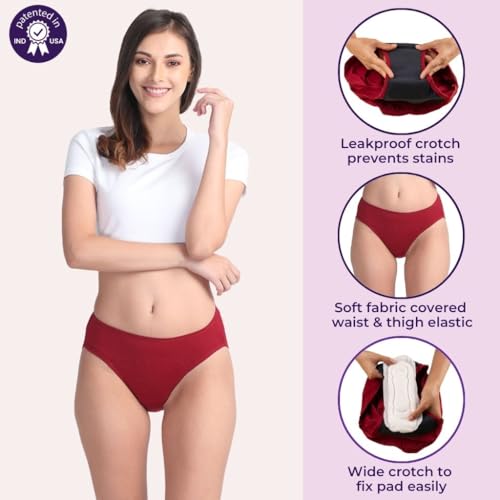 Image of ADIRA | Period Panty for Women | Hipster Fit Leakproof Panty for Periods | for School, Travel & Work | Low to Medium Flow | Use with Pad | Leakproof & Breathable | Pack of 1
