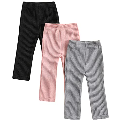 Toddler Girls Leggings Ribbed Knitted Tights Ankle Length Pants Classic Solid Footless Legging for Kids