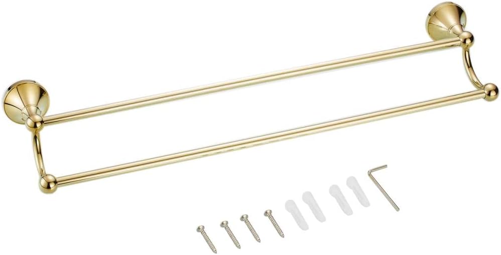 Luxury Golden Brass Wall Mounted Towel Ring for que Bathroom and Kitchen Decor, Space-Saving and Rust-Proof Design, Complete with Mounting Accessorie - Golden, 1 Line