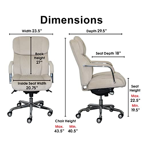 La-Z-Boy Sutherland Quilted Leather Executive Office Chair With Padded Arms, High Back Ergonomic Desk Chair With Lumbar Support, Cream Microfiber Fabric #TOP2