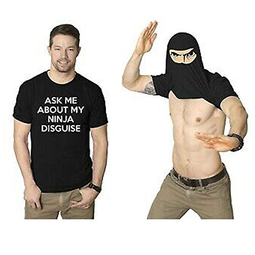Ask Me About My Ninja Disguise, Flip T Shirt Funny Costume Graphic Humor tee, Flip Ninja Face Camiseta, Funny Boys T Shirt para Hombres Y Mujeres (Hombres, XL)