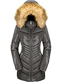 Szory Women's Down Jacket Winter Long Puffer Parka Coat with Removable Fur Hood (Shine Dark Grey,Large)