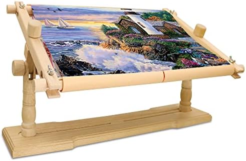 Jasvelly Rotated Embroidery Frame Stand - Adjustable Cross Stitch Scroll Frame, Beech Wood Quilt Frame Needlepoint Holder Floor Table Lap Stand for Stitching Sewing Craft (983312)