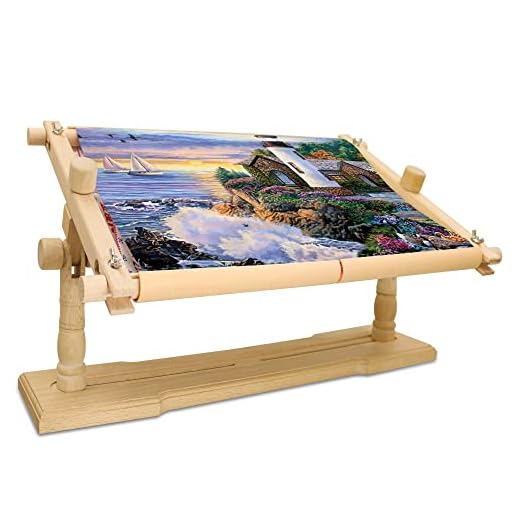 Jasvelly Rotated Embroidery Frame Stand - Adjustable Cross Stitch Scroll Frame, Beech Wood Quilt Frame Needlepoint Holder Floor Table Lap Stand for Stitching Sewing Craft (983312)