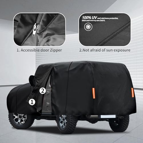 Image of Car Cover for Wrangler 4 Door JK JL,Wrangler Rain Covers Waterproof Driver Side Zipper Opening, Outdoor Full Coverage, Dustproof, Sunproof, Windproof, All Weather Protection