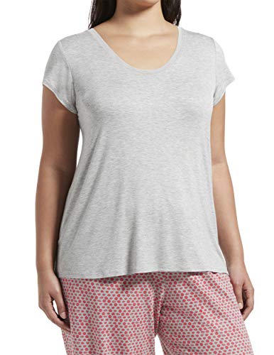HUE Women's Plus Size SleepWell with TempTech Short Sleeve Pajama Sleep Top, Light Grey Heather, 3X