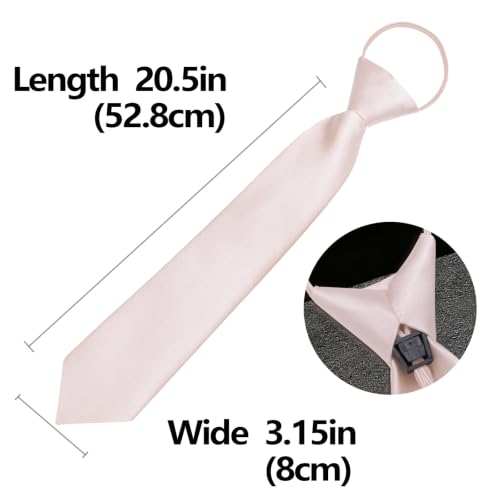 Image of YourTies Zipper Tie for Men Adjustable Pre-Tied Neckties Pocket Square Set | Solid Color Satin Pre Tied Mens Tie Pocket Square Gift Box Set,Formal Casual Wedding Business Party,for Suit Shirt Tuxedo