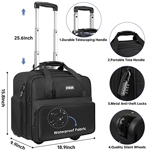 Lyauk Rolling Laptop Bag Men Women With Wheels, Anti Theft Rolling Briefcase For 17.3 Inch Laptop, Water Resistant Overnight Rolling Computer Bag Carry On Laptop Briefcase For Travel/Work/Business #TOP2