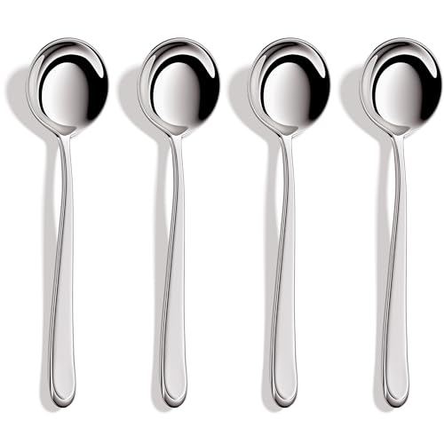 Muncene - Muncene 4-Piece Soup Spoons,18/10 Stainless Steel Large Round Spoons Bouillion spoons,7.8 Inch,Heavy Duty and Dishwasher Safe