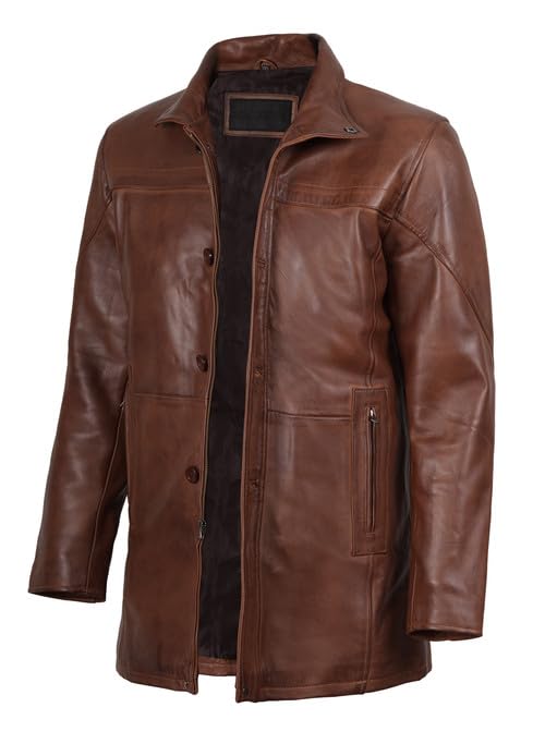 Real Lambskin Leather Coat Mid Length Long Jackets For Men