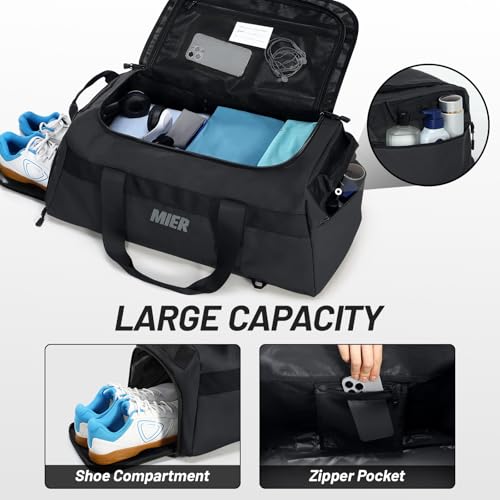 MIER Gym Bag for Men Large Duffel Backpack with Shoe Compartment, 60L Convertible Duffle Bags Weekender Overnight Bag for Gym Sports Travel, Black4
