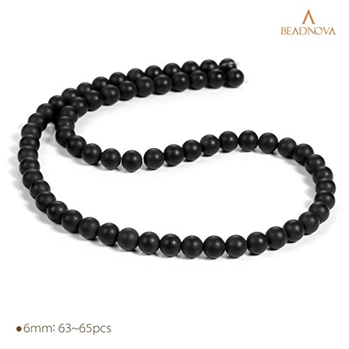 Image of BEADNOVA Black Matte Onyx Beads Natural Crystal Beads Stone Gemstone Round Loose Energy Healing with Crystal Stretch Cord for Jewelry Making (6mm, 62-64pcs)