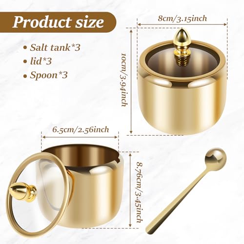 Sugar Bowl with Lid and Spoon, 10oz Gold Sugar Bowl for Coffee Bar Station Accessories, Salt Pepper Spices Bowl with Spoon and Lid Seasoning Container Dispenser for Coffee Bar Kitchen Home Restaurant