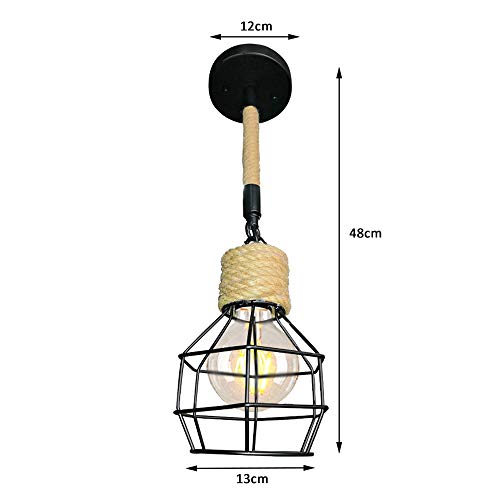 Lustre cage oiseau industriel en métal et corde de chanvre E27