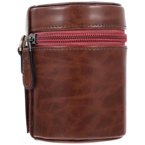 Bolsa para lentes de cámara estilizada de PU color café con acabados de alta protección