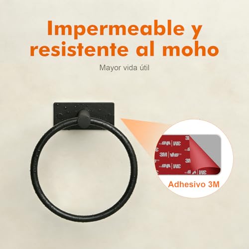 Miniatura 6 de Ibergrif M34455b Toalleros Adhesivo, Dos Métodos De Instalación Adhesivo Y Perforación , Toallero De Anilla Baño Sin Taladro, Acero Inoxidable, Negro