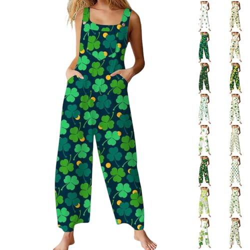 Leprechaun Costume Women,St Patricks Day Overalls For Women Saint Patrick Outfits Shamrock Jumpsuits Green Irish Onesie Dresses Clothes #008 Green Large
