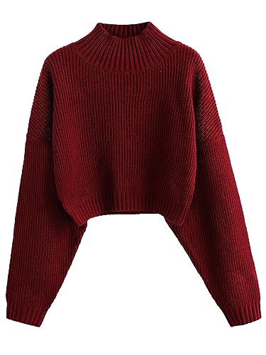 Image of ZAFUL Women's Cropped Turtleneck Sweater Lantern Sleeve Ribbed Knit Pullover Sweater Jumper