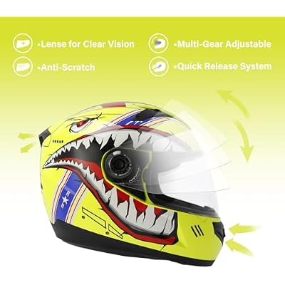 DOT Youth Helmet Off-Road Motocross Full Face Helmet ATV Dirt Bike Racing for Youth Child Kids Big Shark Mouth Pattern