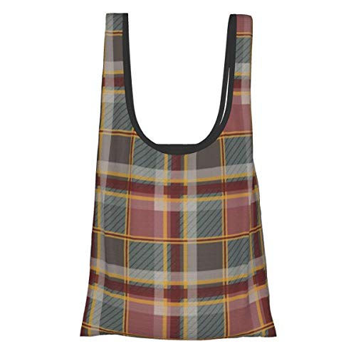 Top-T Amarillo Calabaza Verde Cosecha Tablero de Ajedrez Impermeable y Ligero Gran Capacidad Eco Friendly Bolsa con Asas para Viaje de Compras, Biblioteca y Comestibles