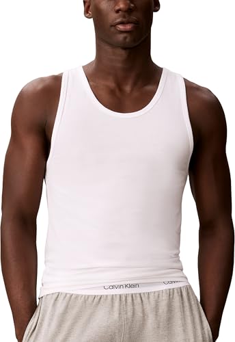 Calvin Klein Herren-Tank-Tops, Rundhalsausschnitt, 3er-Pack, Schwarz mit weißer Prägung, Weiß und Schwarz E, M – Ansicht 3