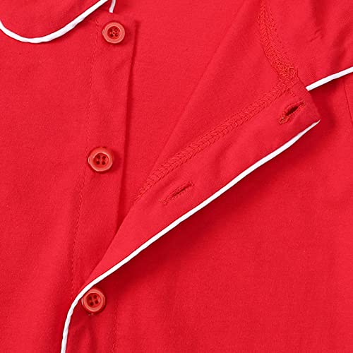 Conjunto de pijama infantil de manga comprida para meninos e meninas de cor sólida vermelho para cri