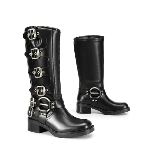 DREAM PAIRS Women's Knee High Biker Moto Boots,Black,9 by DREAM PAIRS - Used condition - Image 7