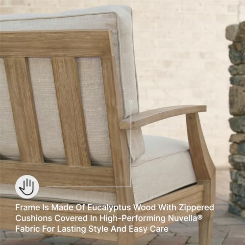 Signature Design by Ashley Clare View Outdoor Lounge Chair, All-weather Foam Cushion, Protective Finish, Eucalyptus Wood , 30" W x 35" D x 32" H, Beige