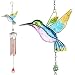 PROMISE YO Hummingbird Wind Chimes, Outdoor Windchimes Indoor Stained Glass Wind Chime Metal Hummingbird Suncatcher for Window, Home, Garden, Yard, Patio, Lawn Decoration (Hummingbird Pink Tube)