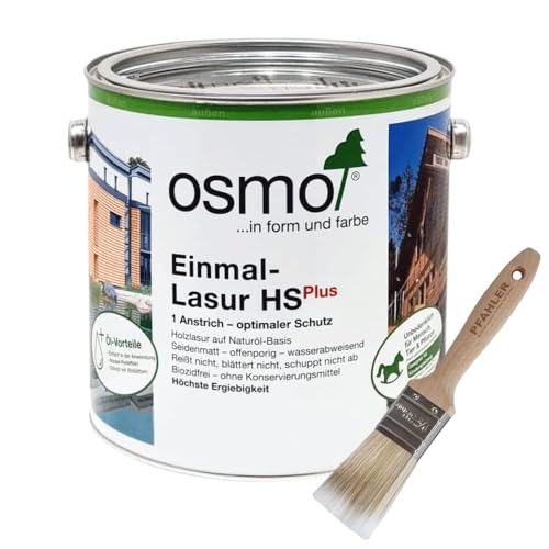 OSMO Einmal-Lasur HS Plus Fichte-Weiß 9211 2,5 Liter + Flächenstreicher Pinsel von Pfahler Gratis.