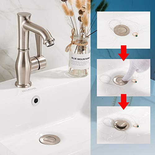 Image of REGALMIX Vessel Sink Drain, Bathroom Faucet Vessel Sink Pop Up Drain Stopper, Built-In Anti-Clogging Strainer, Brushed Nickel with Overflow,Fits Standard American Drain Hole(1-1 /2 inch to 1-3 /4 inch) R086J-BN