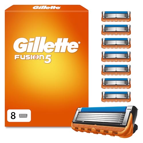 Image of Gillette Fusion5 Razor Blades Men, Pack of 8 Razor Blade Refills with Precision Trimmer, 5 Anti-Friction Blades
