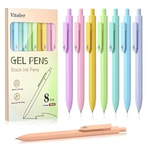 Vitoler Pens, 8 pcs Cute Color Gel Pens, 0.5mm Black Ink Pens Fine Point Smooth Writing Pens for Women/Nurse Gift School Office Desk Accessories Supplies