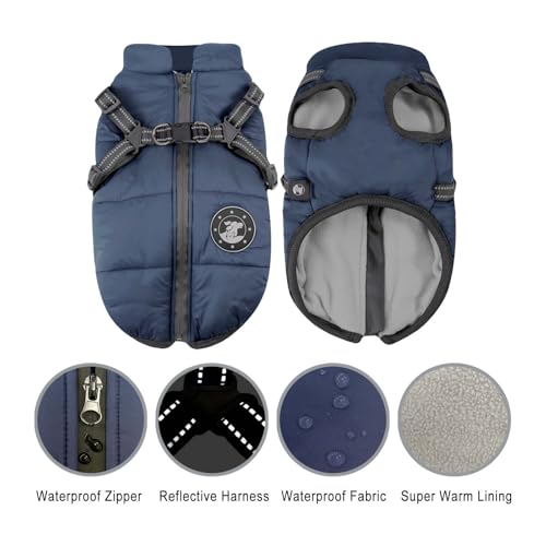 LUOWAN Hundemantel Wasserdicht, Hundemantel Französische Bulldogge, Warme Weste mit Hundegeschirr, Verschiedene Größen,Hundejacke für Kleine Hunde