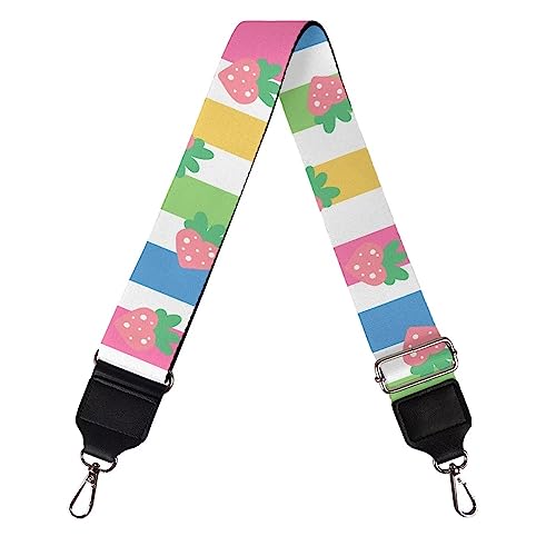 Poceacles Correas cruzadas de repuesto para bolso, herrajes plateados, correas anchas ajustables, correas ajustables para bolso, patrón de rayas de fresa colorido, 1 unidad