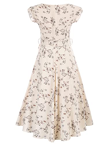 JASAMBAC Women's Floral High Low Dress for Wedding Guest Flowy Bohemian Empire Waist Swing Dress with Belt2