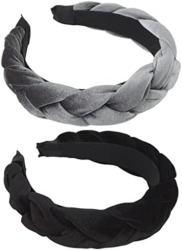 RINVEE Headbands for Women Velvet Braided Headbands Fashion Hairband Criss Cross Hair Accessories, Black and Gray